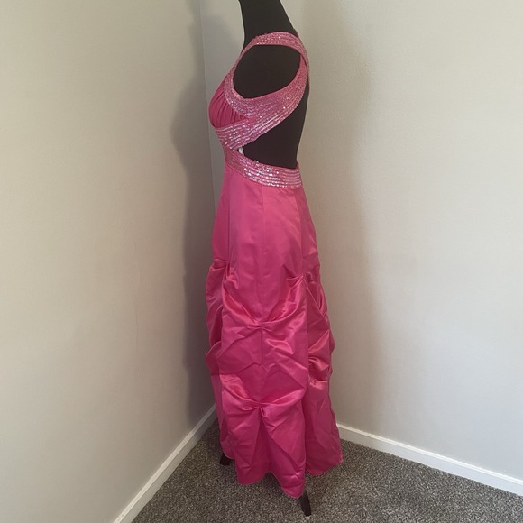 VTG ZUM ZUM by NIKI VILAS 1/2 Pink‎ Satin Fairy Y2K Beads Sequins Gown Prom HOCO - Picture 4 of 11